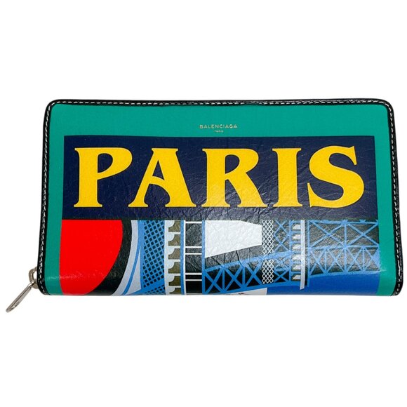 Balenciaga Green Multi Leather Paris Bazar Wallet - Picture 1 of 5